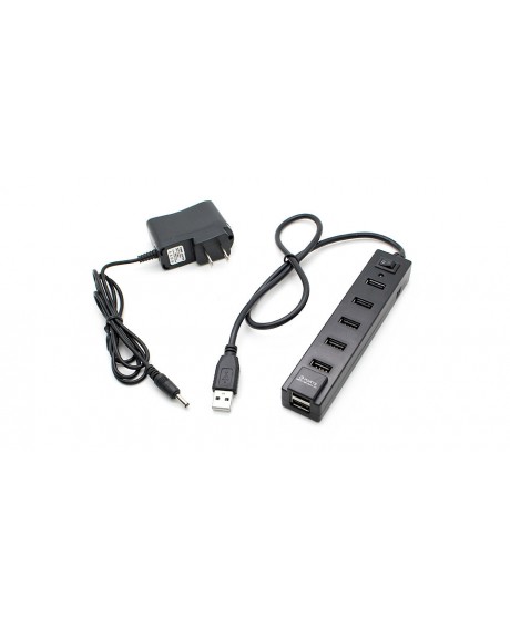 7-Port USB 2.0 Hub w/ AC Power Charger (Black)
