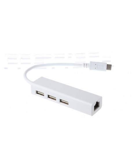 1-to-3 USB-C to 3*USB 3.0 Hub + RJ45 Ethernet Network LAN Adapter